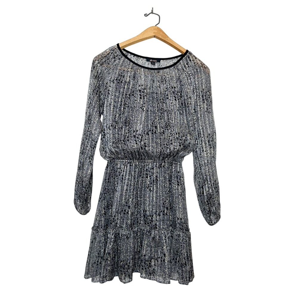 Ella Moss Long Sleeve Abstract Animal Print Mini Dress Grey XS
